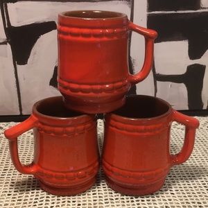 Vintage Francoma Pottery Red Barrel Mugs Cups C10 Set of 3 Mid Century Modern